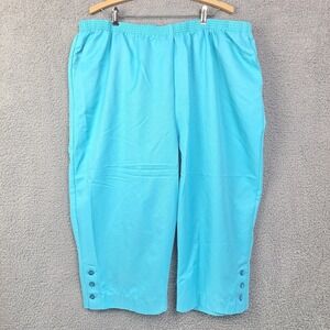 Alfred Dunner Capri Pants Womens 24W Turquoise Blue Pull On Button Trim NEW